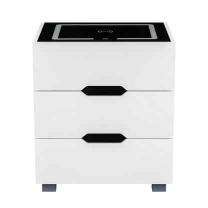 Artiss Smart Bedside Table 3 Drawers with Wireless Charging Ports LED White ADAD-Furniture &gt; Bedroom-PEROZ Accessories