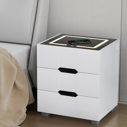 Artiss Smart Bedside Table 3 Drawers with Wireless Charging Ports LED White ADAD-Furniture &gt; Bedroom-PEROZ Accessories