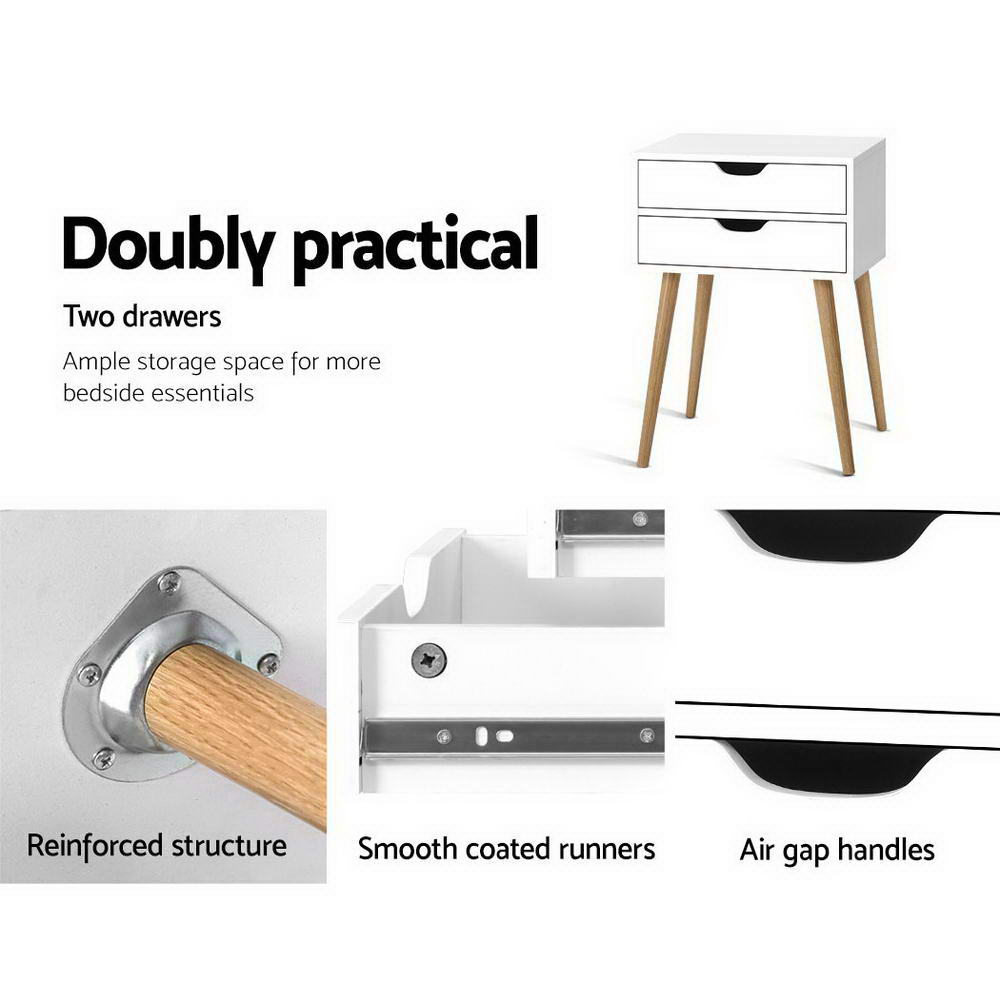 Artiss Bedside Tables Drawers Side Table Nightstand Wood Storage Cabinet White-Bedside Tables - Peroz Australia - Image - 7