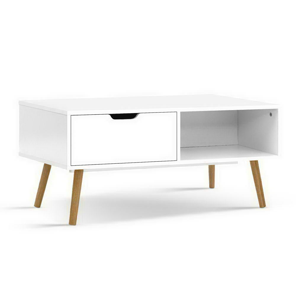 Artiss Coffee Table Storage Drawer Open Shelf Wooden Legs Scandinavian White-Furniture > Living Room - Peroz Australia - Image - 1