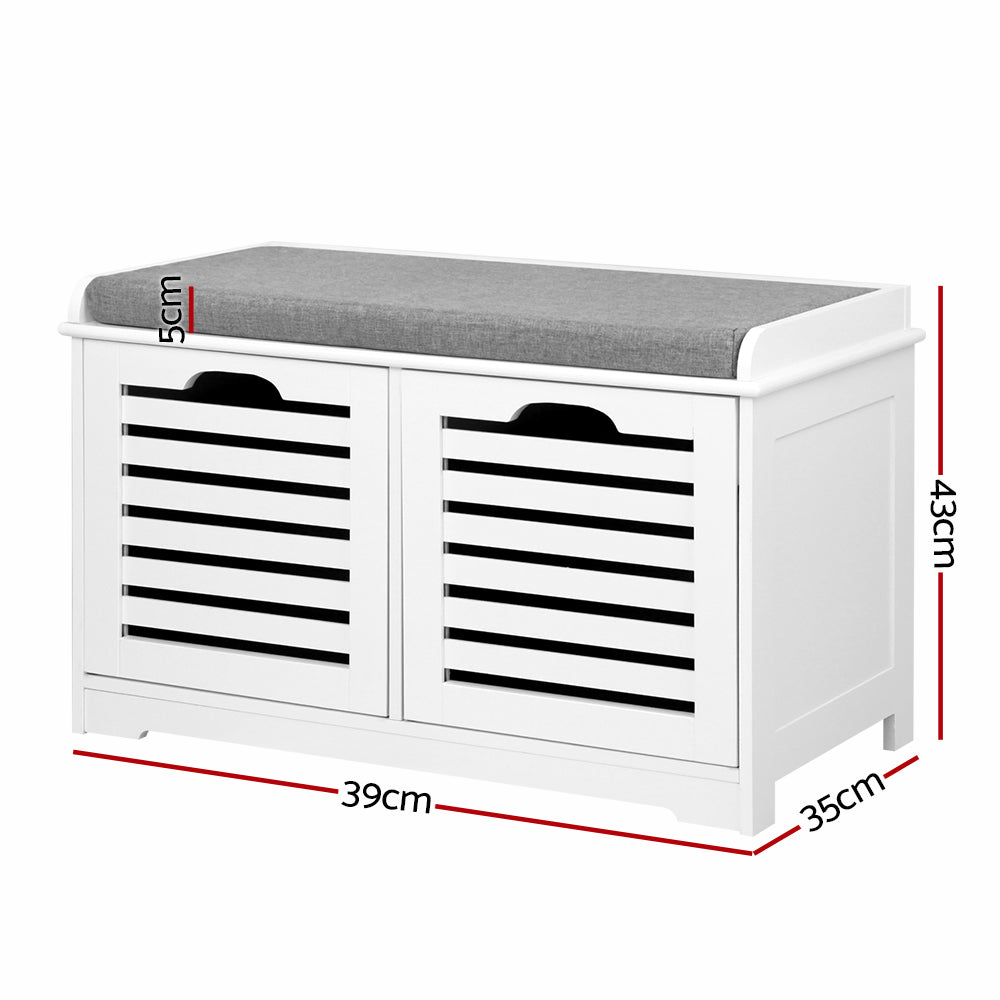 Artiss Fabric Shoe Bench with Drawers - White &amp; Grey-Furniture &gt; Living Room - Peroz Australia - Image - 3