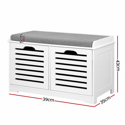 Artiss Fabric Shoe Bench with Drawers - White &amp; Grey-Furniture &gt; Living Room - Peroz Australia - Image - 3