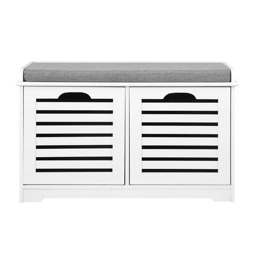 Artiss Fabric Shoe Bench with Drawers - White &amp; Grey-Furniture &gt; Living Room - Peroz Australia - Image - 4