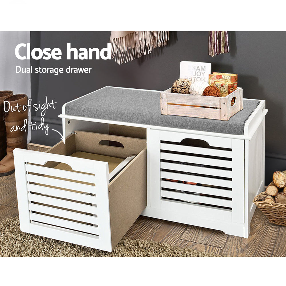 Artiss Fabric Shoe Bench with Drawers - White &amp; Grey-Furniture &gt; Living Room - Peroz Australia - Image - 7
