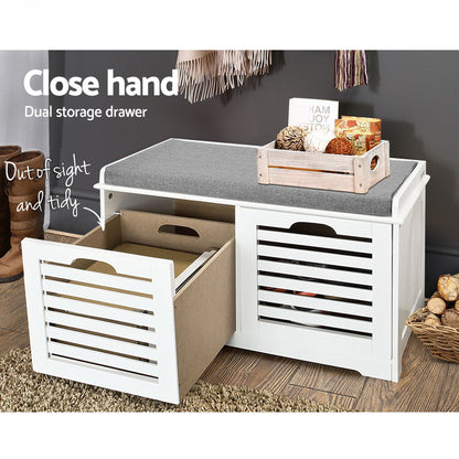 Artiss Fabric Shoe Bench with Drawers - White &amp; Grey-Furniture &gt; Living Room - Peroz Australia - Image - 7