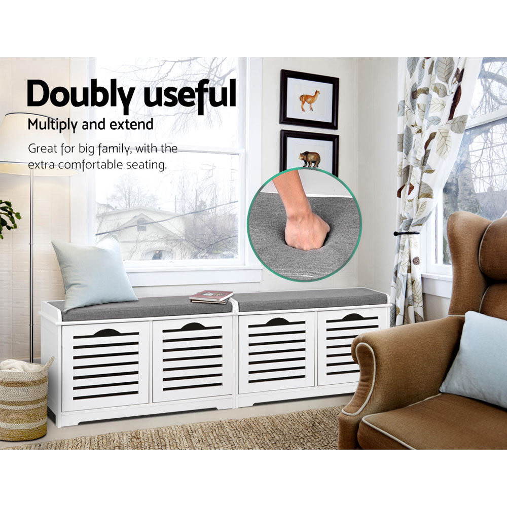 Artiss Fabric Shoe Bench with Drawers - White &amp; Grey-Furniture &gt; Living Room - Peroz Australia - Image - 8