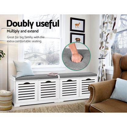 Artiss Fabric Shoe Bench with Drawers - White &amp; Grey-Furniture &gt; Living Room - Peroz Australia - Image - 8