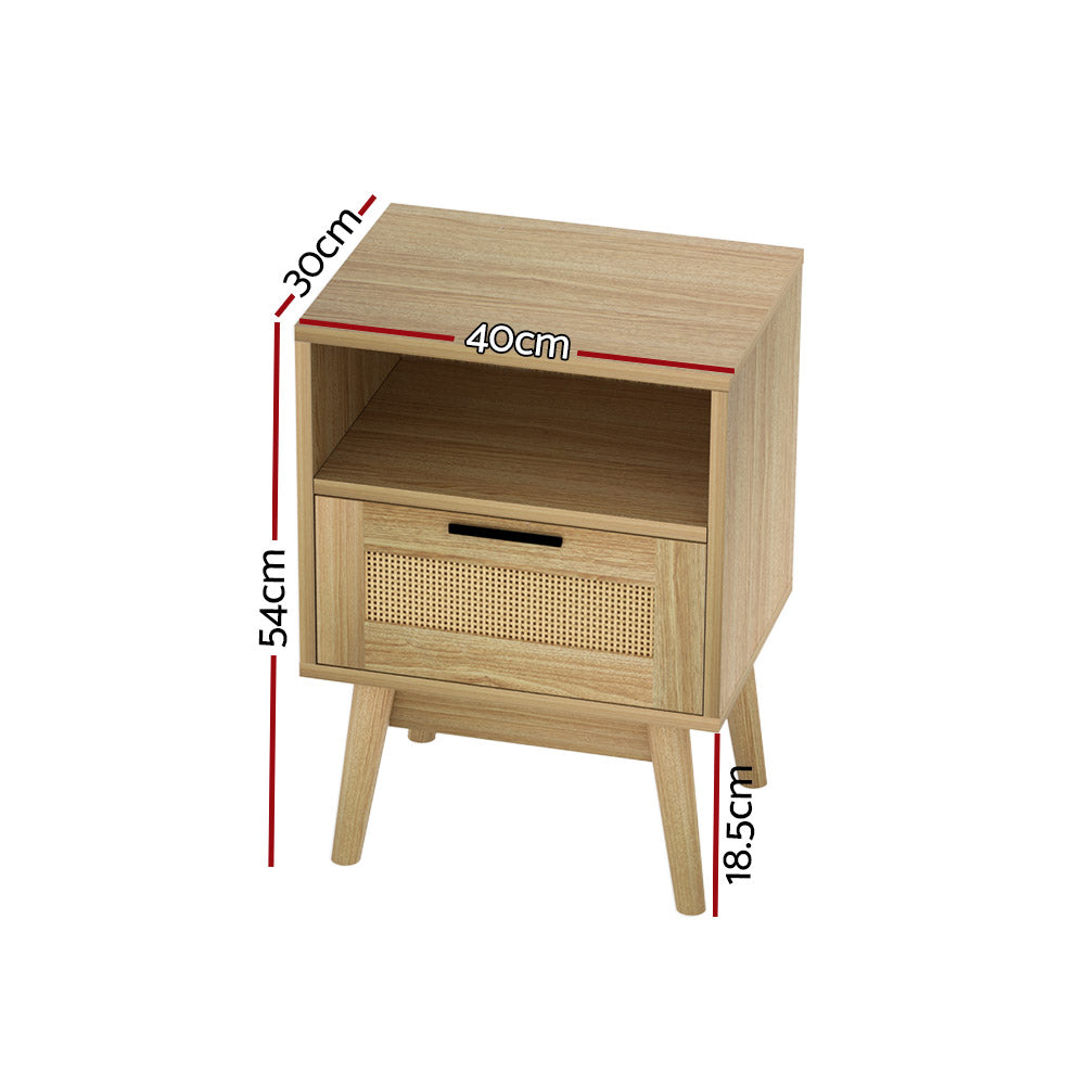 Artiss Bedside Tables Rattan Drawers Side Table Nightstand Storage Cabinet Wood-Bedside Tables - Peroz Australia - Image - 3