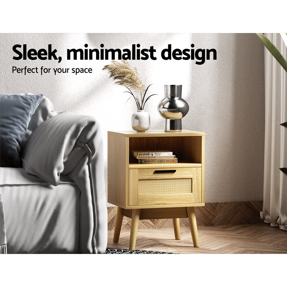 Artiss Bedside Tables Rattan Drawers Side Table Nightstand Storage Cabinet Wood-Bedside Tables - Peroz Australia - Image - 2