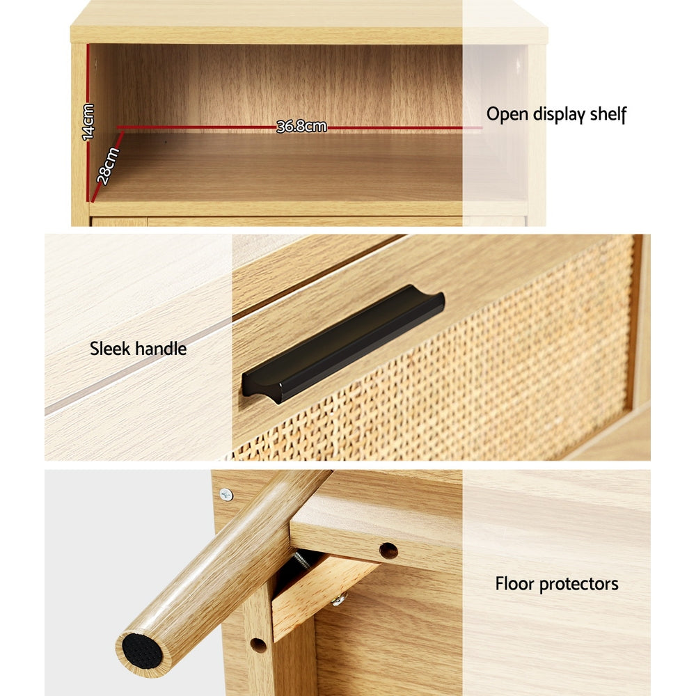 Artiss Bedside Tables Rattan Drawers Side Table Nightstand Storage Cabinet Wood-Bedside Tables - Peroz Australia - Image - 8