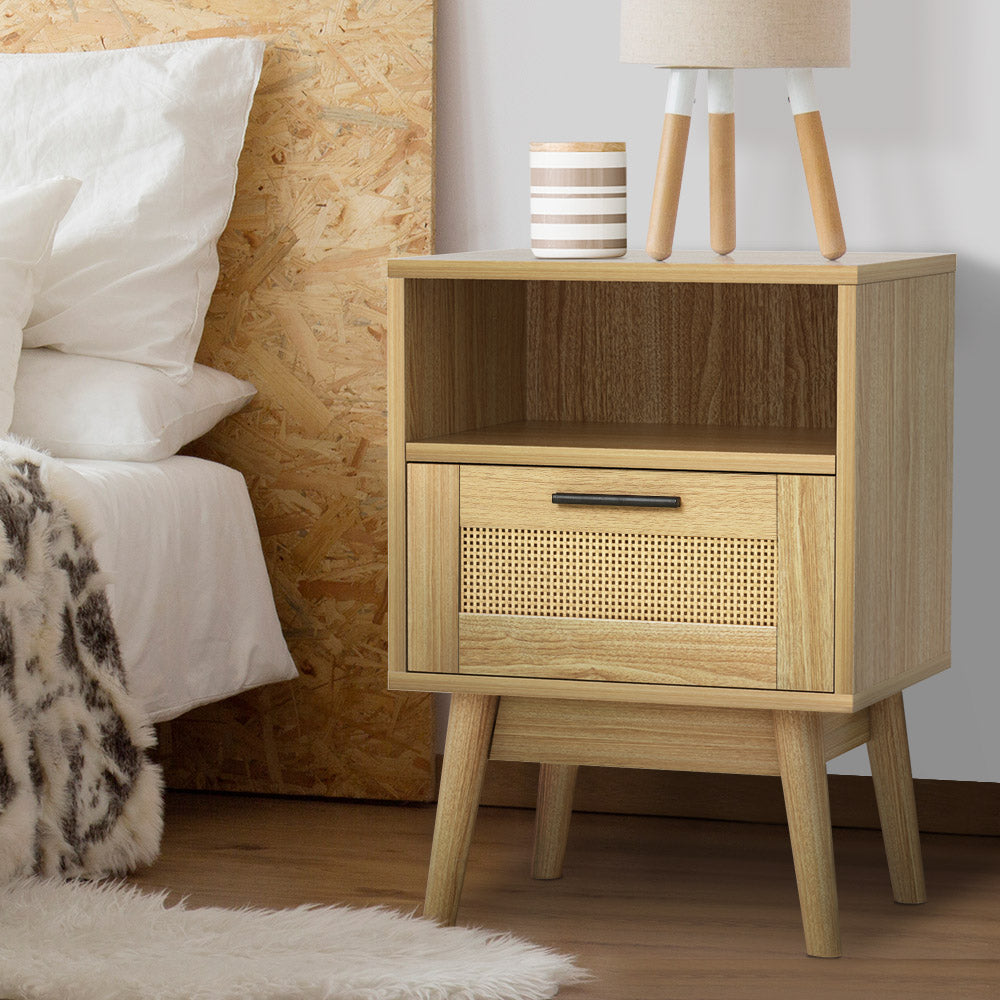 Artiss Bedside Tables Rattan Drawers Side Table Nightstand Storage Cabinet Wood-Bedside Tables - Peroz Australia - Image - 1