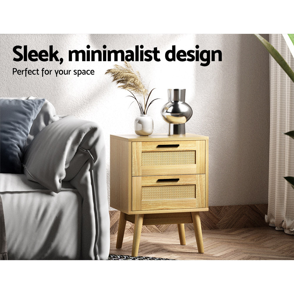 Artiss Bedside Tables Rattan 2 Drawers Side Table Nightstand Storage Cabinet-Bedside Tables - Peroz Australia - Image - 2