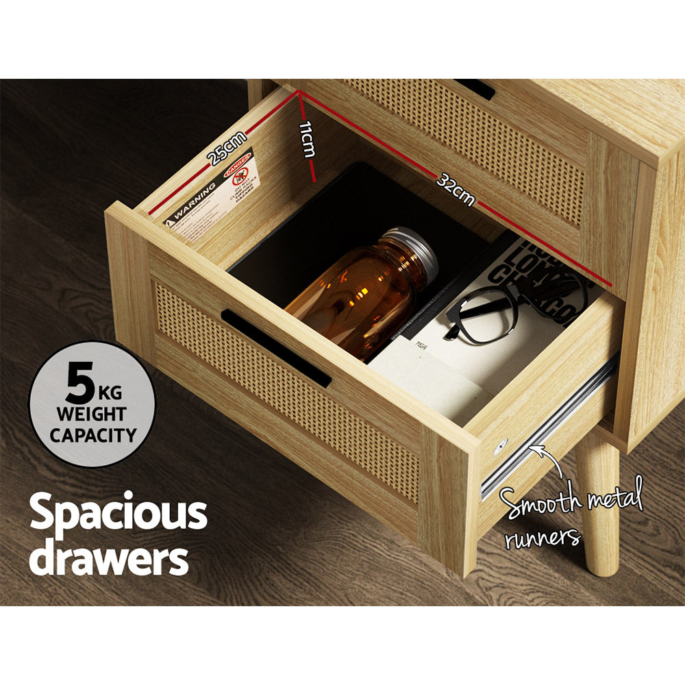 Artiss Bedside Tables Rattan 2 Drawers Side Table Nightstand Storage Cabinet-Bedside Tables - Peroz Australia - Image - 7