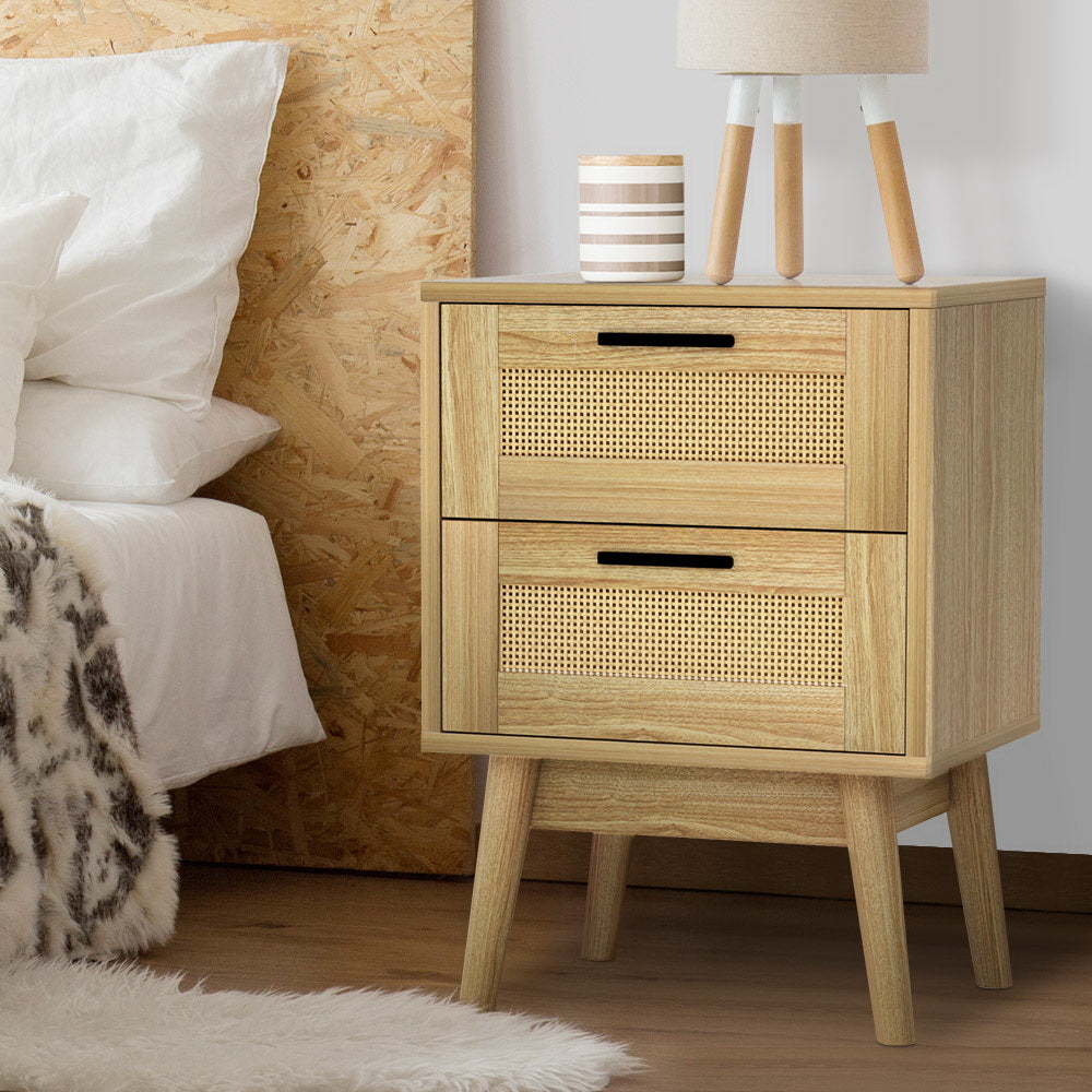 Artiss Bedside Tables Rattan 2 Drawers Side Table Nightstand Storage Cabinet-Bedside Tables - Peroz Australia - Image - 1