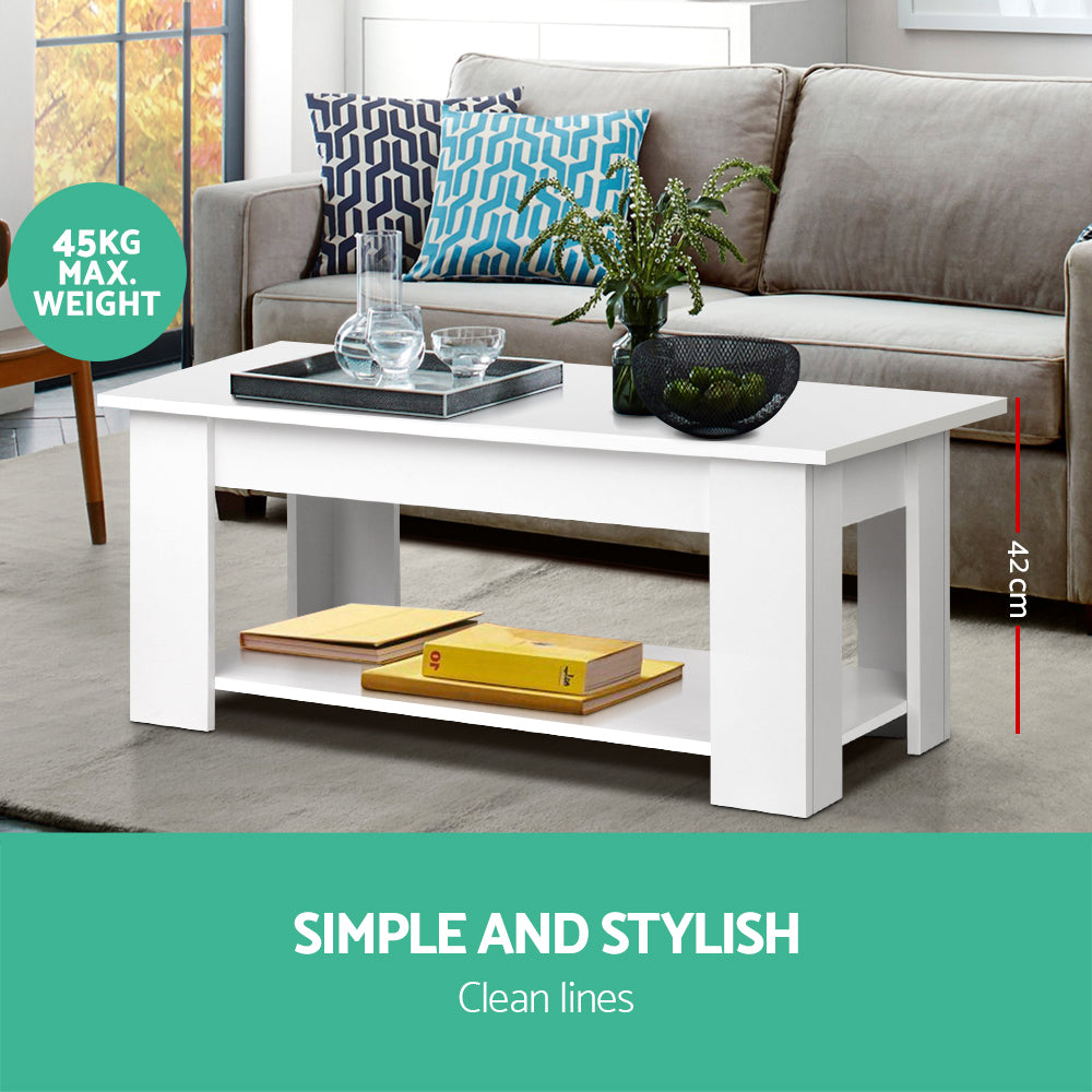 Artiss Lift Up Top Mechanical Coffee Table - White-Furniture &gt; Living Room - Peroz Australia - Image - 4