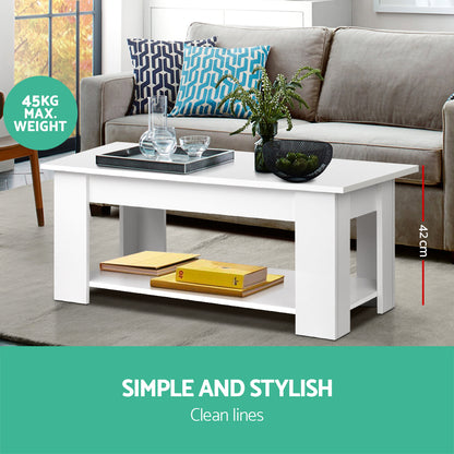 Artiss Lift Up Top Mechanical Coffee Table - White-Furniture &gt; Living Room - Peroz Australia - Image - 4