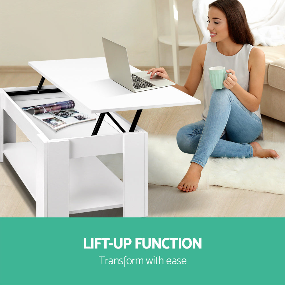 Artiss Lift Up Top Mechanical Coffee Table - White-Furniture &gt; Living Room - Peroz Australia - Image - 5