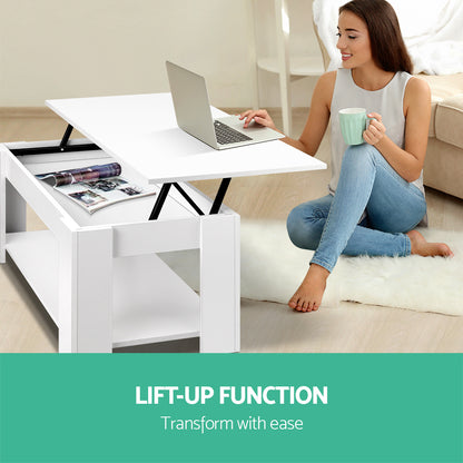 Artiss Lift Up Top Mechanical Coffee Table - White-Furniture &gt; Living Room - Peroz Australia - Image - 5