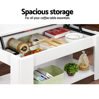 Artiss Lift Up Top Mechanical Coffee Table - White-Furniture &gt; Living Room - Peroz Australia - Image - 6