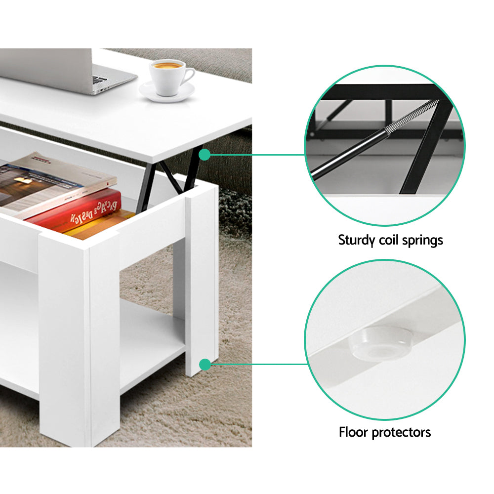 Artiss Lift Up Top Mechanical Coffee Table - White-Furniture &gt; Living Room - Peroz Australia - Image - 7