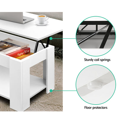 Artiss Lift Up Top Mechanical Coffee Table - White-Furniture &gt; Living Room - Peroz Australia - Image - 7