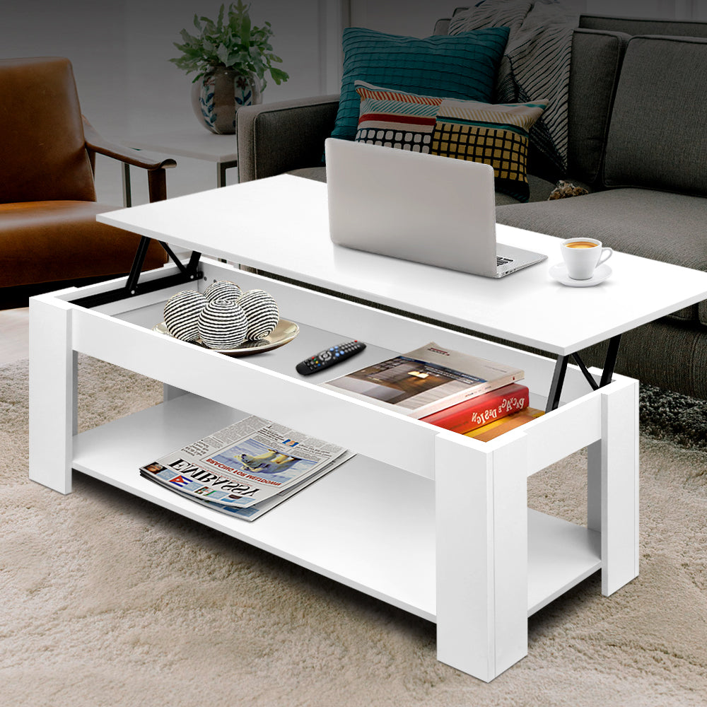Artiss Lift Up Top Mechanical Coffee Table - White-Furniture &gt; Living Room - Peroz Australia - Image - 1