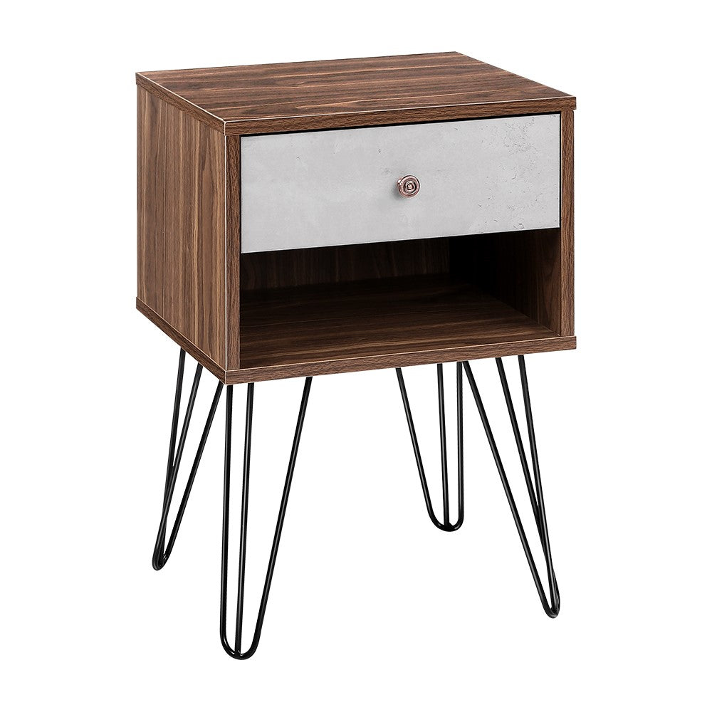 Artiss Bedside Table with Drawer - Grey &amp; Walnut-Bedside Tables - Peroz Australia - Image - 2