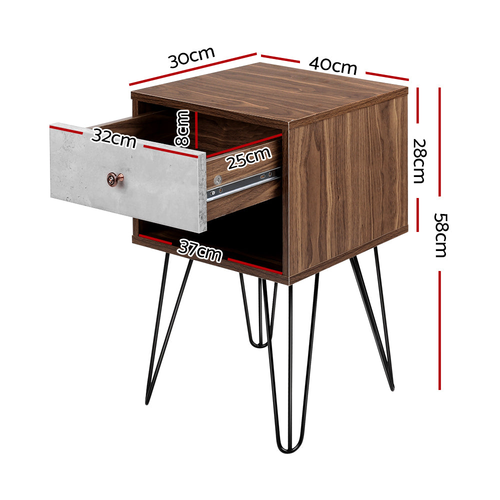 Artiss Bedside Table with Drawer - Grey &amp; Walnut-Bedside Tables - Peroz Australia - Image - 3