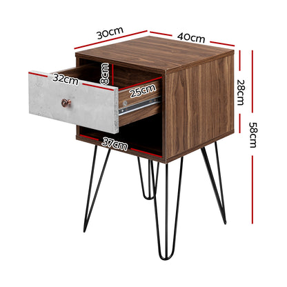 Artiss Bedside Table with Drawer - Grey &amp; Walnut-Bedside Tables - Peroz Australia - Image - 3