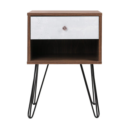 Artiss Bedside Table with Drawer - Grey &amp; Walnut-Bedside Tables - Peroz Australia - Image - 4