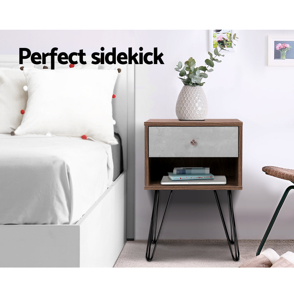 Artiss Bedside Table with Drawer - Grey &amp; Walnut-Bedside Tables - Peroz Australia - Image - 6