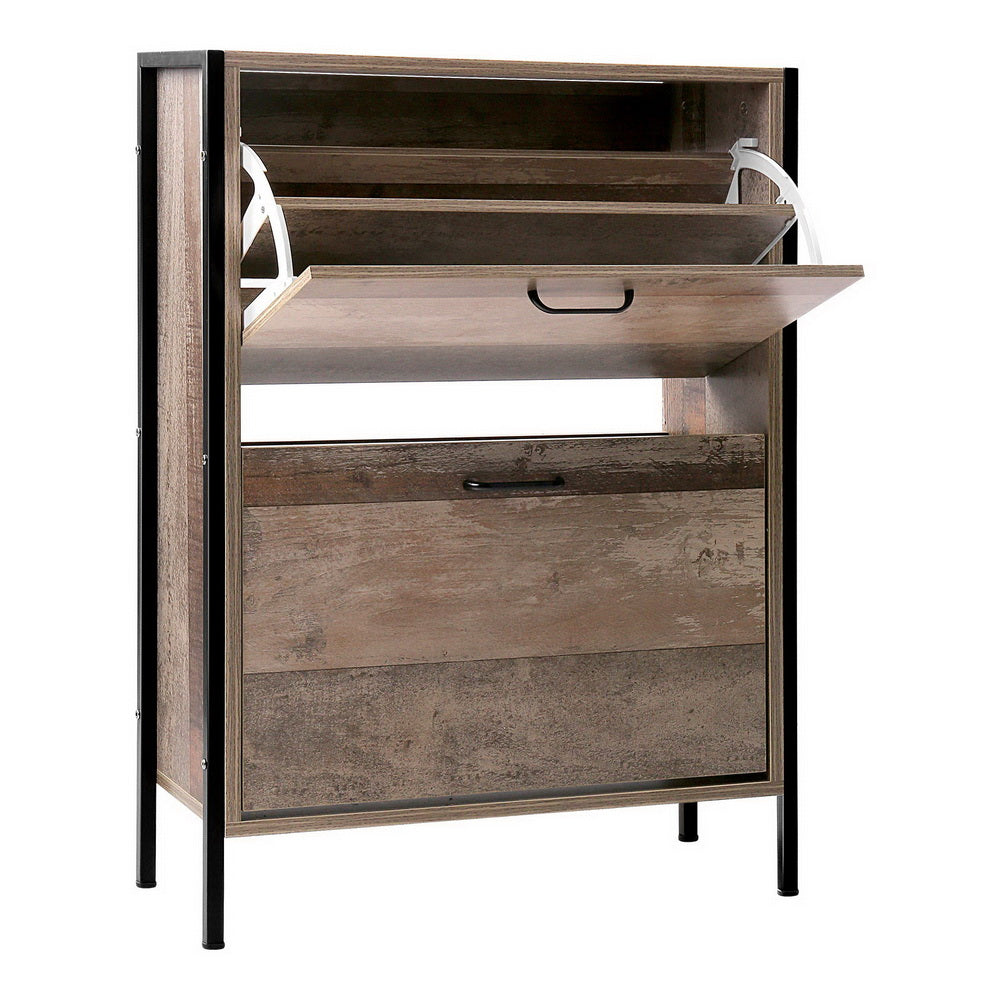 Artiss 12 Pair Wooden Vintage Shoe Rack Storage Cabinet - Wood-Furniture &gt; Living Room - Peroz Australia - Image - 2