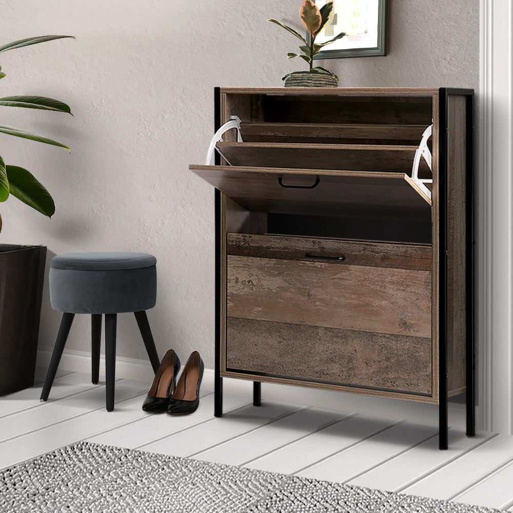 Artiss 12 Pair Wooden Vintage Shoe Rack Storage Cabinet - Wood-Furniture &gt; Living Room - Peroz Australia - Image - 1