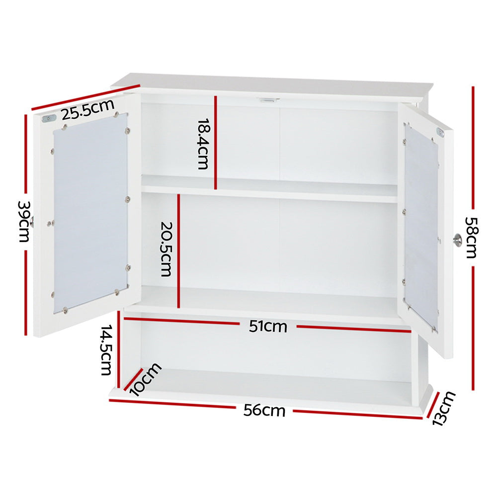 Artiss Bathroom Tallboy Storage Cabinet with Mirror - White-Furniture &gt; Bathroom - Peroz Australia - Image - 2