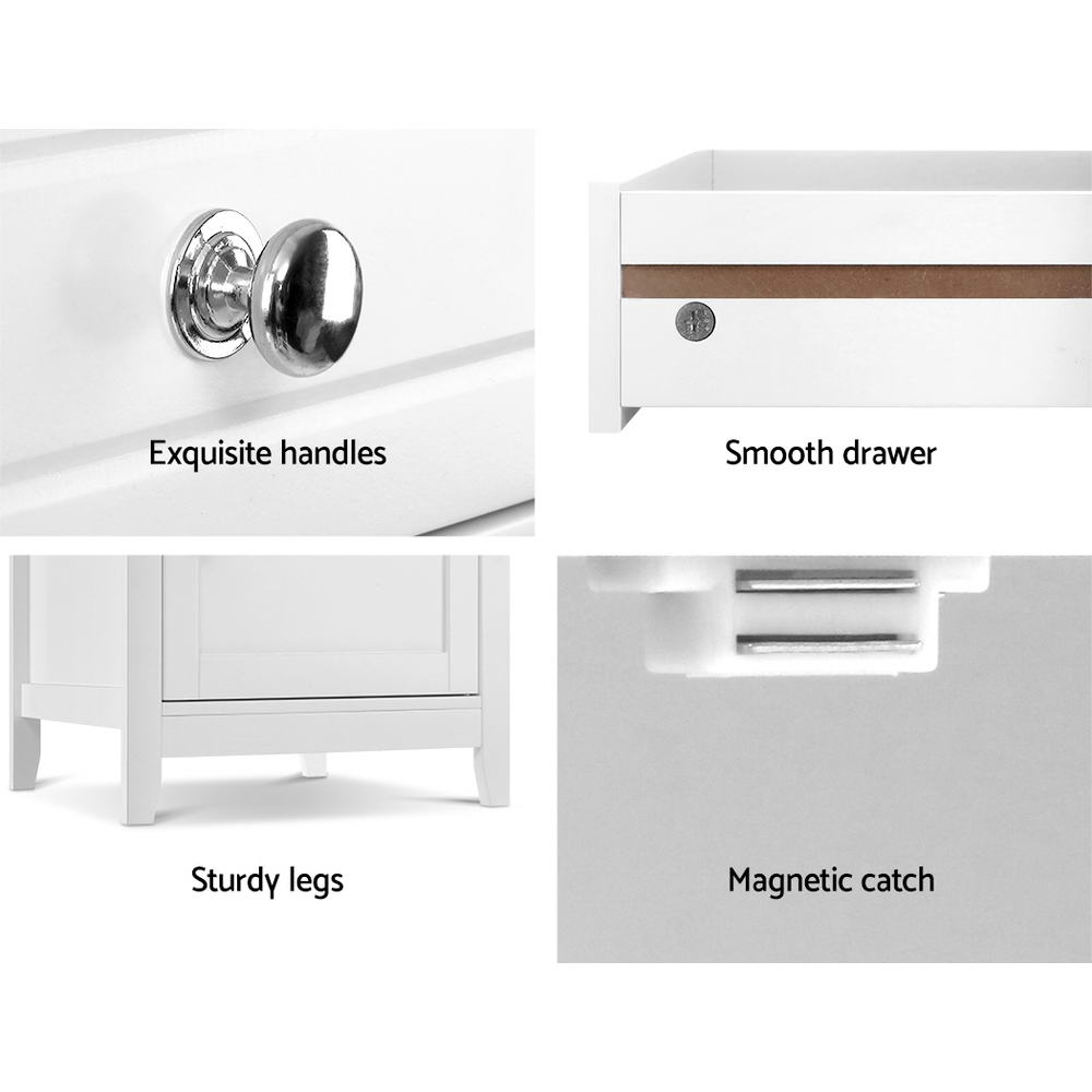 Artiss Bedside Tables Big Storage Drawers Cabinet Nightstand Lamp Chest White-Furniture &gt; Bedroom - Peroz Australia - Image - 8