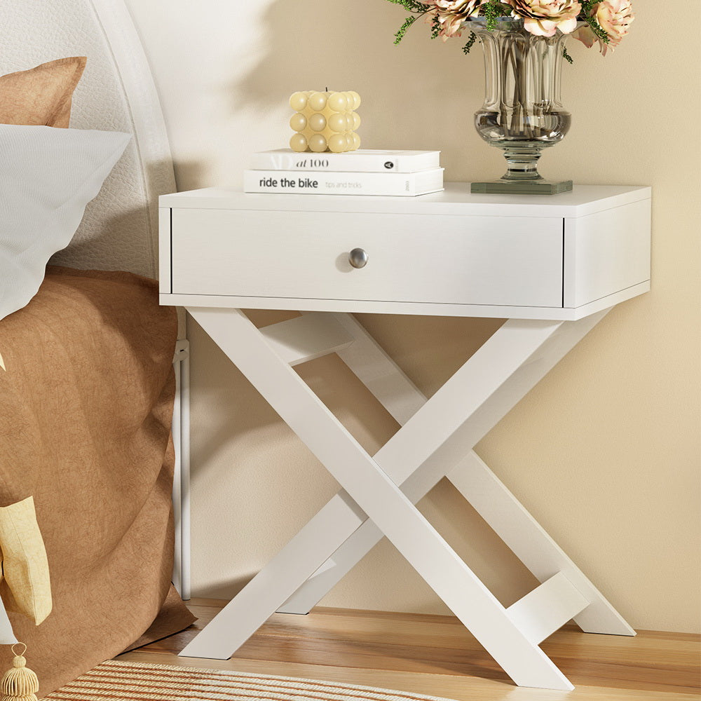 Artiss Bedside Table Side End Table Drawers Nightstand Bedroom Storage White-Furniture &gt; Bedroom-PEROZ Accessories