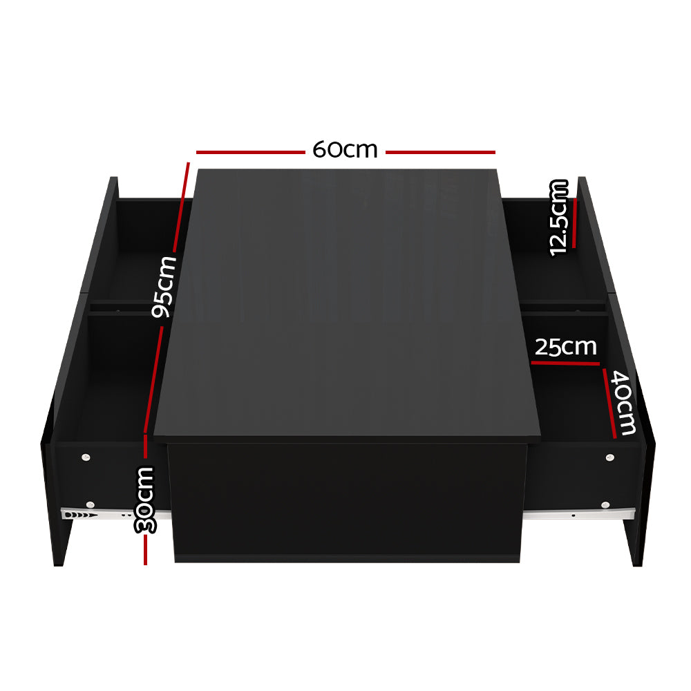 Artiss Modern Coffee Table 4 Storage Drawers High Gloss Living Room Furniture Black-Furniture &gt; Living Room - Peroz Australia - Image - 2