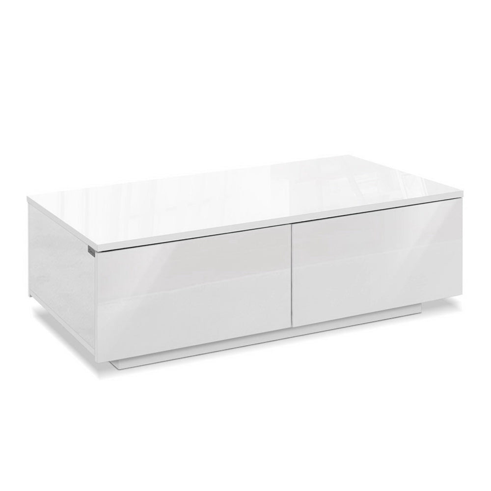 Artiss Modern Coffee Table 4 Storage Drawers High Gloss Living Room Furniture White-Furniture &gt; Living Room - Peroz Australia - Image - 1