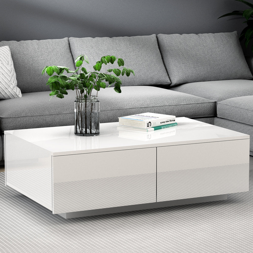 Artiss Modern Coffee Table 4 Storage Drawers High Gloss Living Room Furniture White-Furniture &gt; Living Room - Peroz Australia - Image - 8