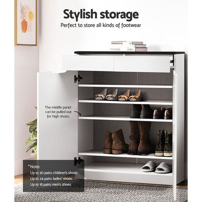 Artiss Shoe Cabinet Shoes Storage Rack High Gloss Organiser Cupboard White-Furniture &gt; Living Room - Peroz Australia - Image - 5