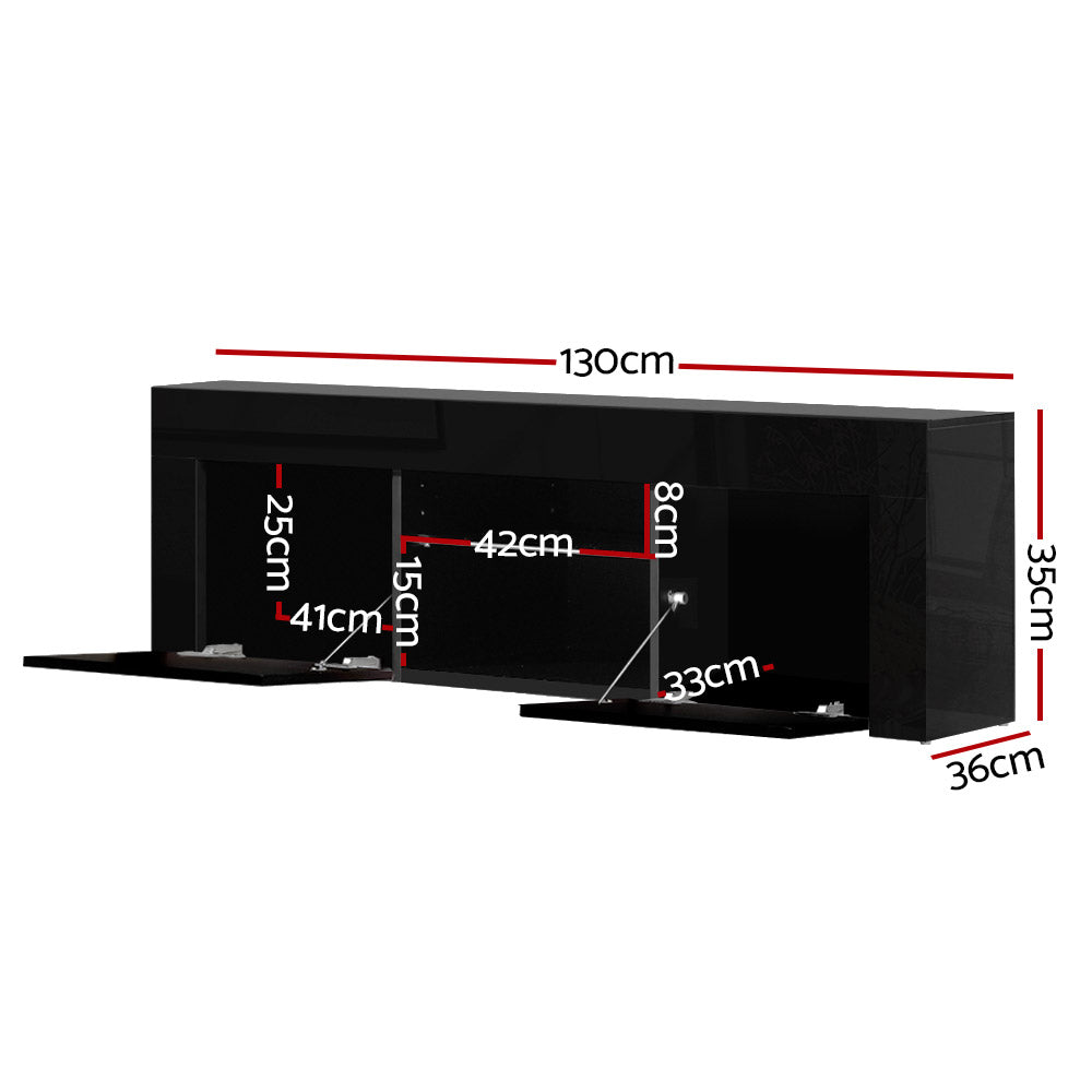 Artiss 130cm RGB LED TV Stand Cabinet Entertainment Unit Gloss Furniture Black-Entertainment Units - Peroz Australia - Image - 3