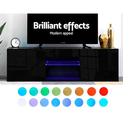 Artiss 130cm RGB LED TV Stand Cabinet Entertainment Unit Gloss Furniture Black-Entertainment Units - Peroz Australia - Image - 6