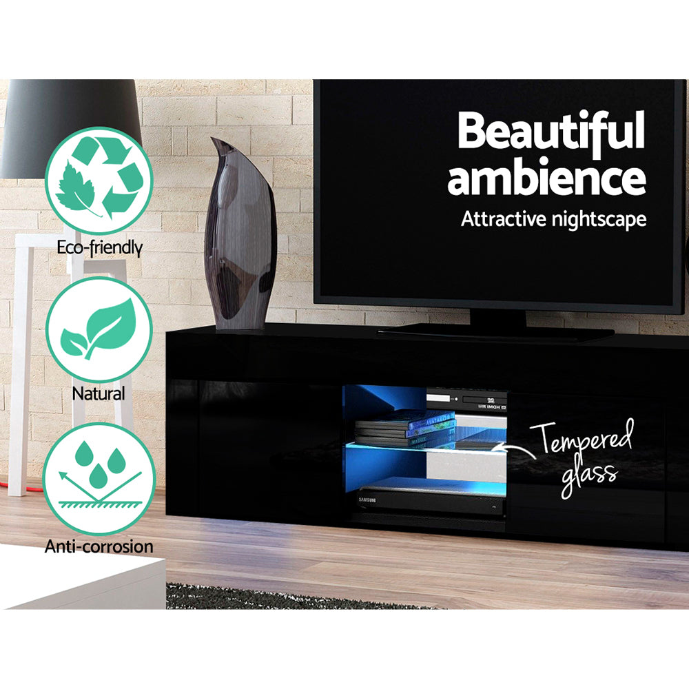 Artiss 130cm RGB LED TV Stand Cabinet Entertainment Unit Gloss Furniture Black-Entertainment Units - Peroz Australia - Image - 7