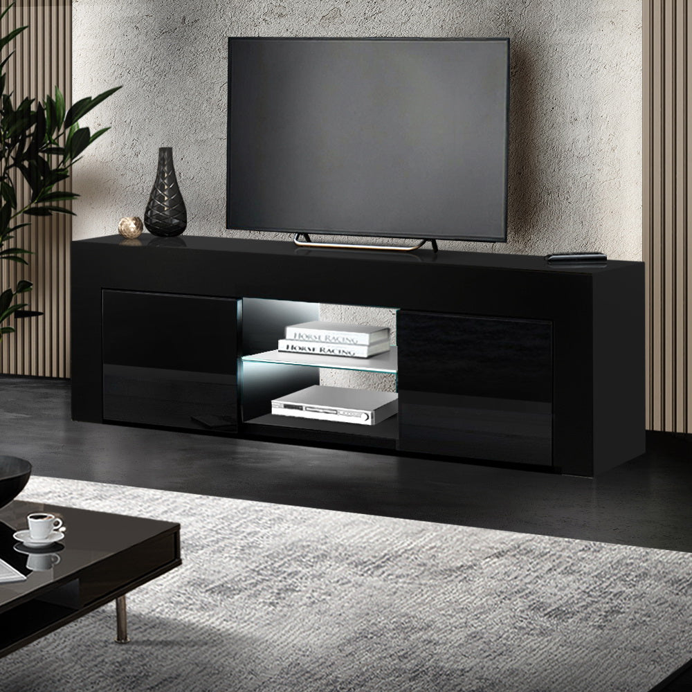 Artiss 130cm RGB LED TV Stand Cabinet Entertainment Unit Gloss Furniture Black-Entertainment Units - Peroz Australia - Image - 1