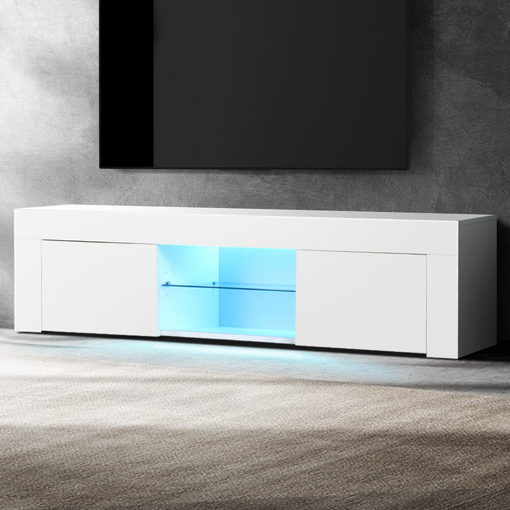 Artiss TV Cabinet Entertainment Unit Stand RGB LED Gloss Furniture 130cm White-Entertainment Units - Peroz Australia - Image - 1