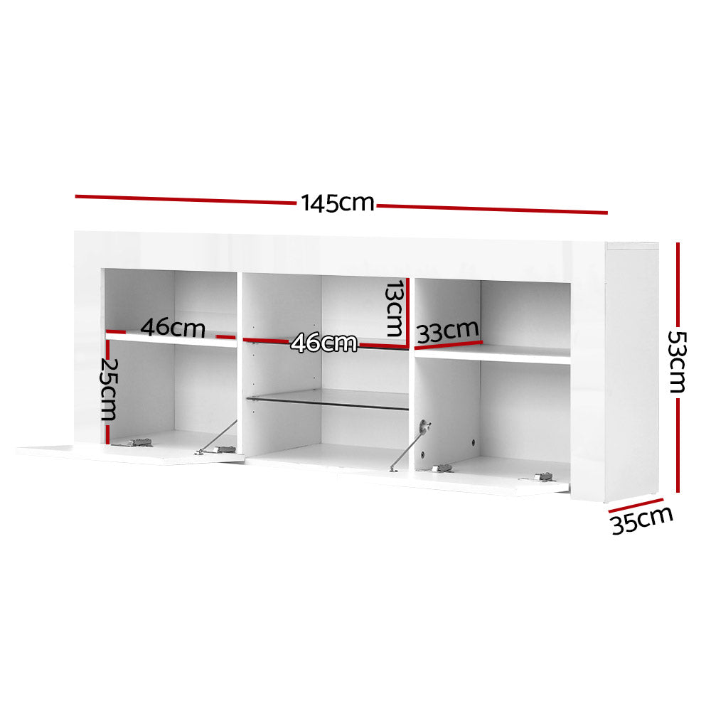 Artiss TV Cabinet Entertainment Unit Stand RGB LED Gloss Furniture 145cm White-Entertainment Units - Peroz Australia - Image - 3