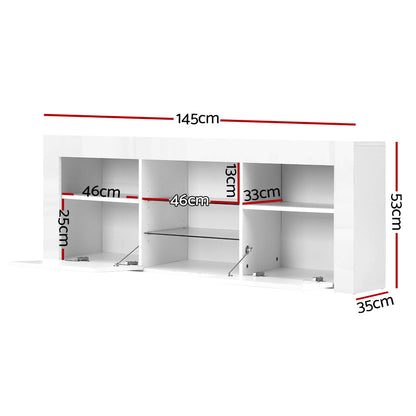 Artiss TV Cabinet Entertainment Unit Stand RGB LED Gloss Furniture 145cm White-Entertainment Units - Peroz Australia - Image - 3