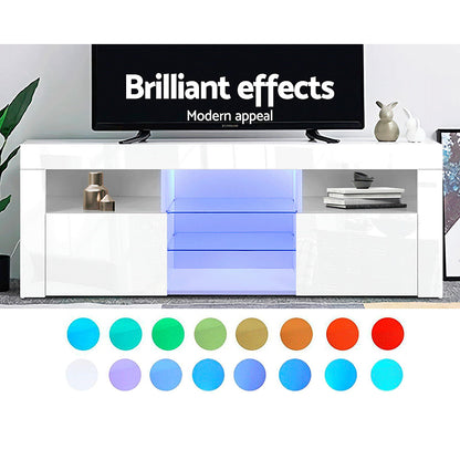 Artiss TV Cabinet Entertainment Unit Stand RGB LED Gloss Furniture 145cm White-Entertainment Units - Peroz Australia - Image - 6