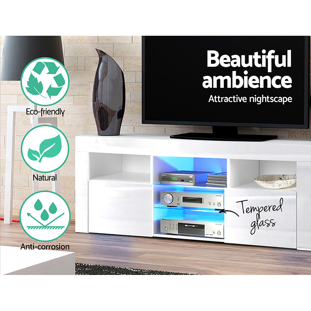 Artiss TV Cabinet Entertainment Unit Stand RGB LED Gloss Furniture 145cm White-Entertainment Units - Peroz Australia - Image - 7