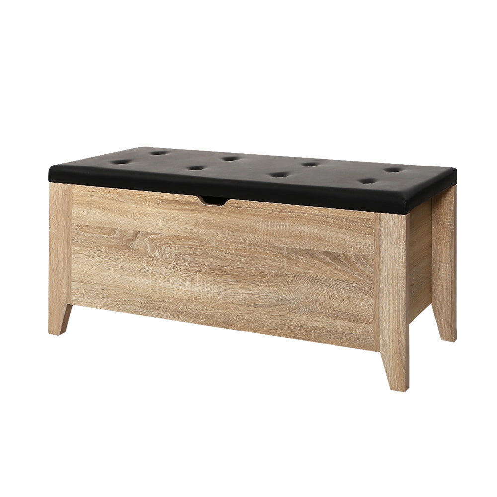 Artiss Storage Ottoman Blanket Box Leather Bench Foot Stool Chest Toy Oak Couch-Ottomans - Peroz Australia - Image - 2